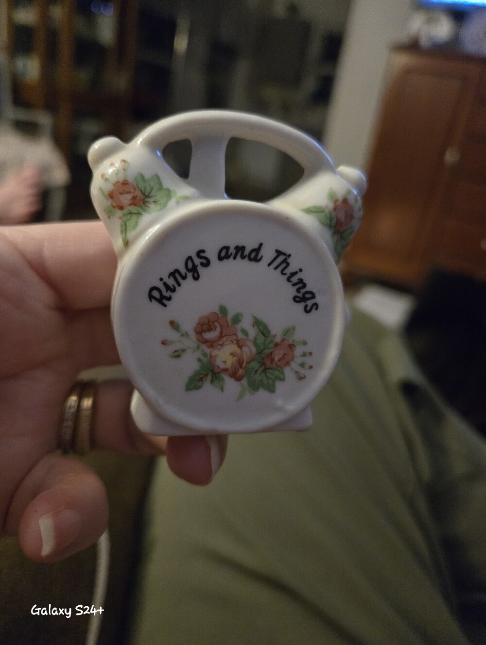Vintage Rings and Things Porcelain Trinket Holder Floral Jewelry Vase